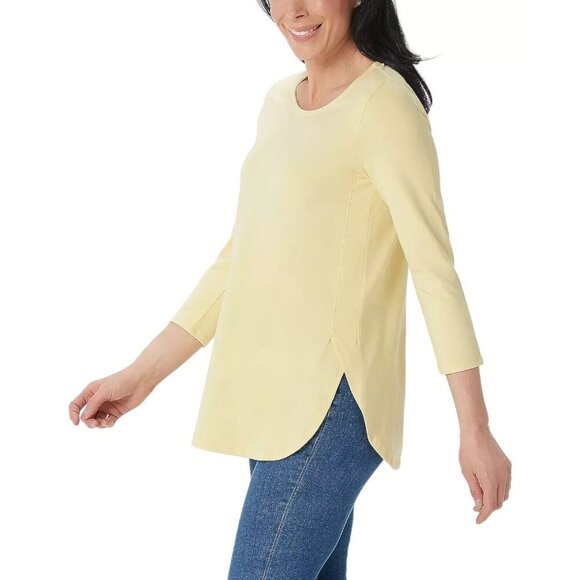 Susan Graver Weekend Essentials Comfy Cotton Tunic Iced Lemon Pet Medium A390480 - Picture 1 of 1